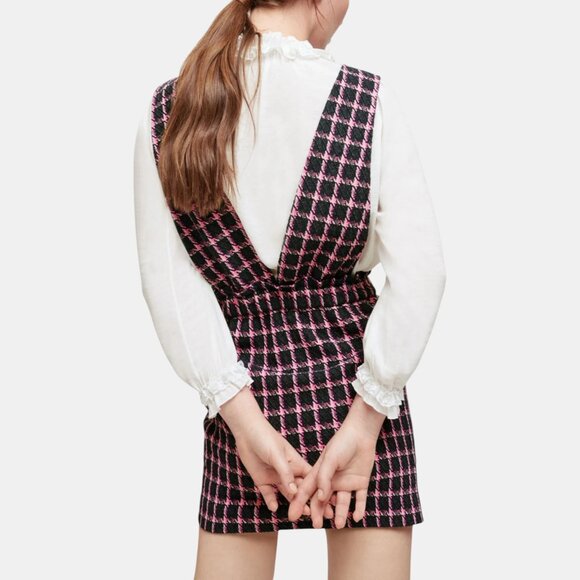 NWT MAJE WOMEN'S CHECK TWEED MINI DRESS FUCHSIA SIZE US 8 FR 40 - Picture 9 of 13